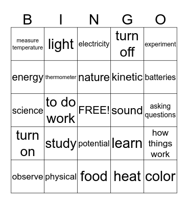 Science Bingo Card