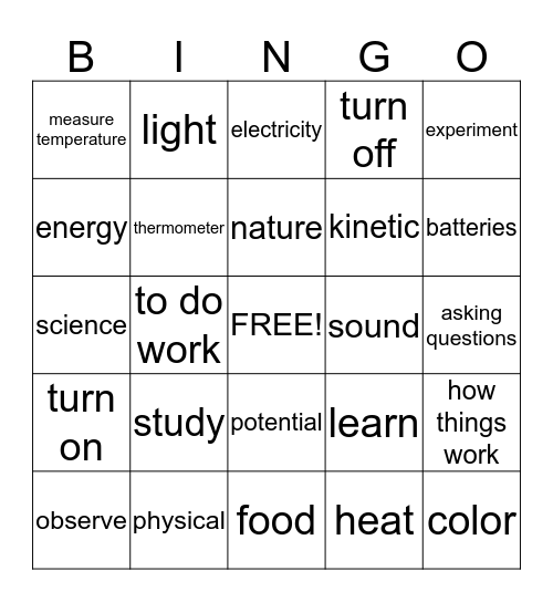 Science Bingo Card