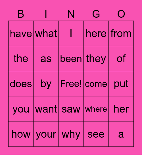 Valentine's Sight Words Bingo Card
