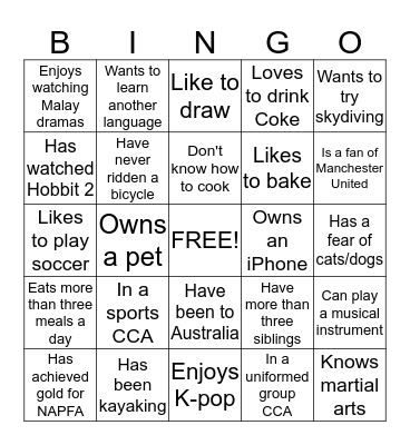 Getting to know YOU Bingo Card