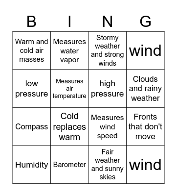Weather!!! Bingo Card