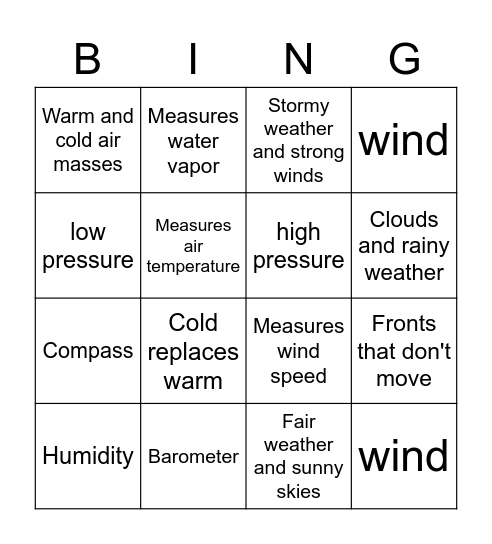 Weather!!! Bingo Card