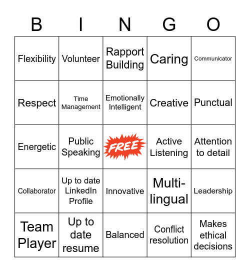 KickSTART Networking BINGO Card