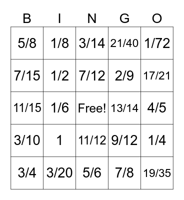 Fraction Bingo Card