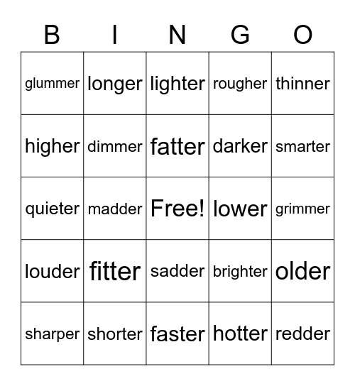 -er Words Bingo Card