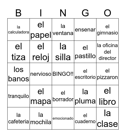 -ar ending verbs Bingo Card