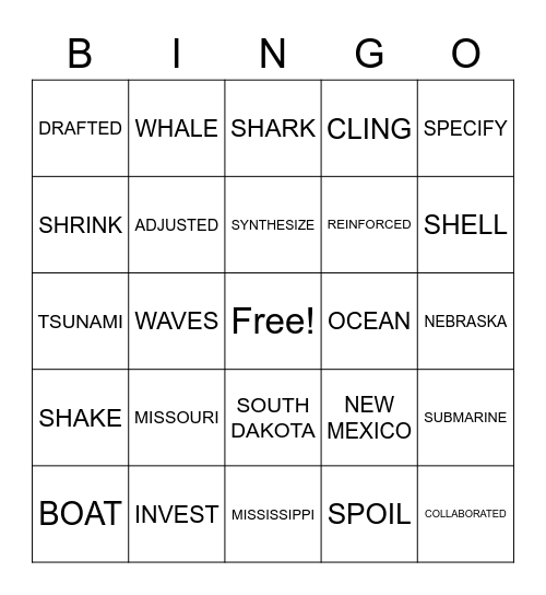 ASLdeafined.com (Verb-13 / The ocean / States-2) Bingo Card