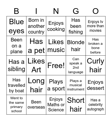 Get to know you Bingo! Bingo Card