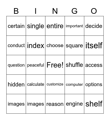 Grant's Bingo Card