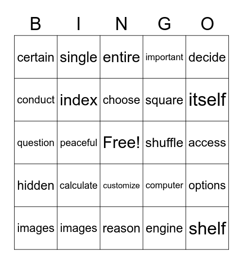 Grant's Bingo Card