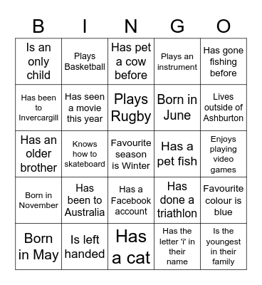 Get to know you bingo Card
