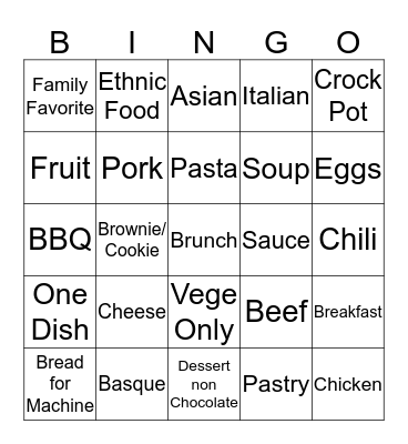 Recipe Card Bingo Card