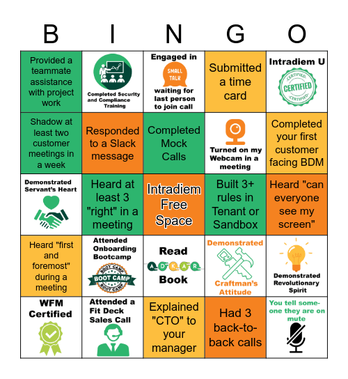 Onboarding Bingo Card