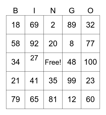 BINGO (family) Bingo Card