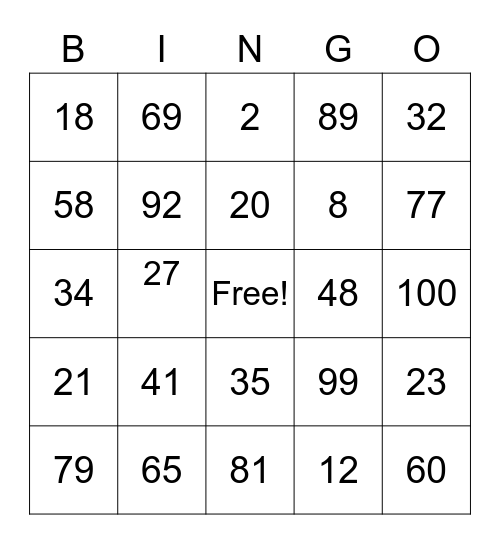 BINGO (family) Bingo Card