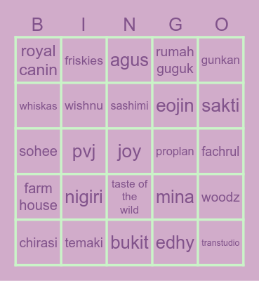 Jen Bingo Card
