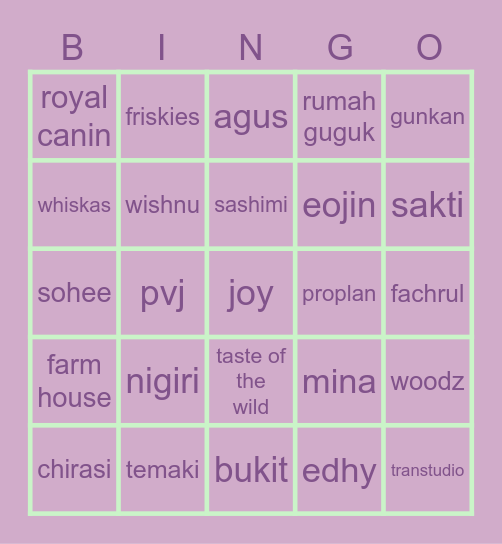 Jen Bingo Card