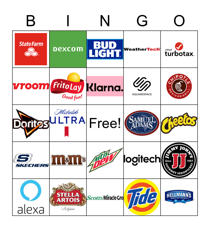 Super Bowl Commercials 2021 Bingo Card