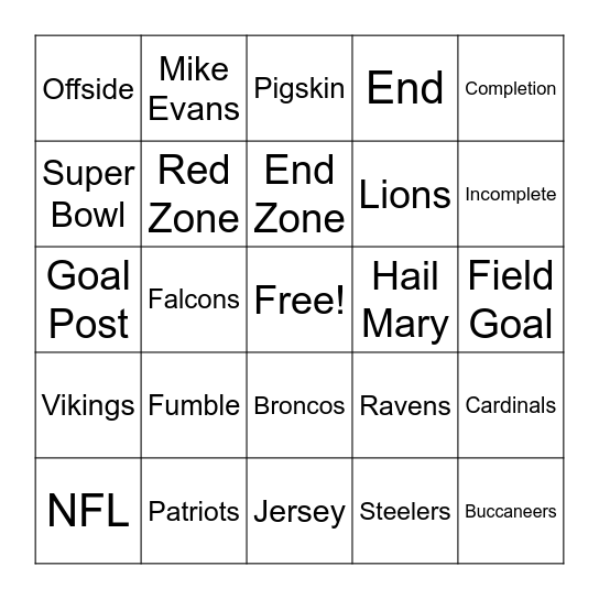 Super Bowl Grocery Bingo Card