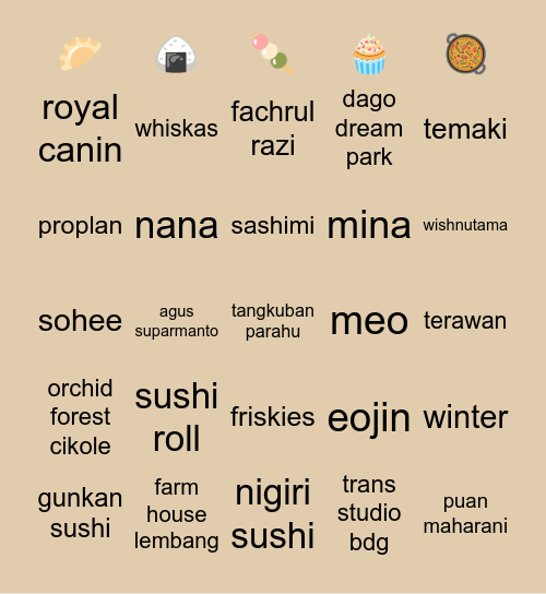 🥄 minya 🥢 Bingo Card