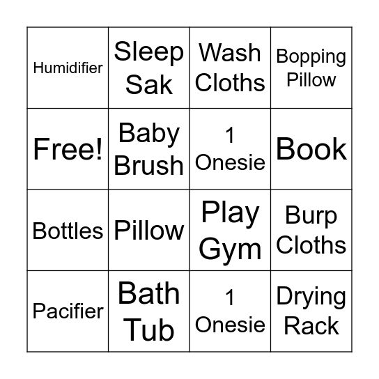 Baby Shower Bingo! Bingo Card