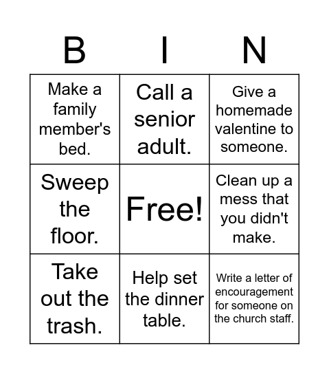 Serving Others Bingo Card