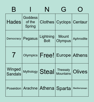 Ancient Greece Bingo Card