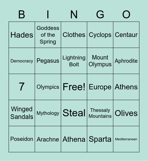 Ancient Greece Bingo Card