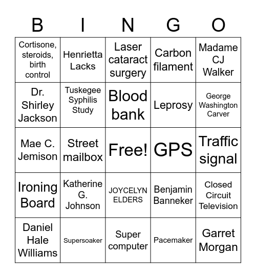 BHM Bingo! Science/Health/Inventors Bingo Card