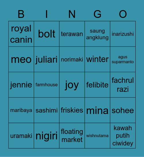 Jiaqi's Bingo Card
