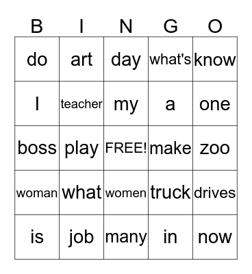 What's My Job? Bingo Card