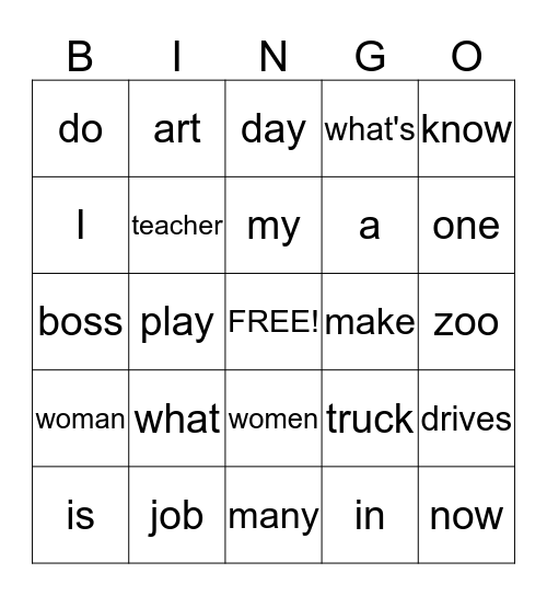 What's My Job? Bingo Card