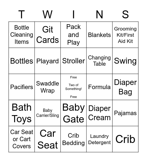 Twins Gift Bingo Card