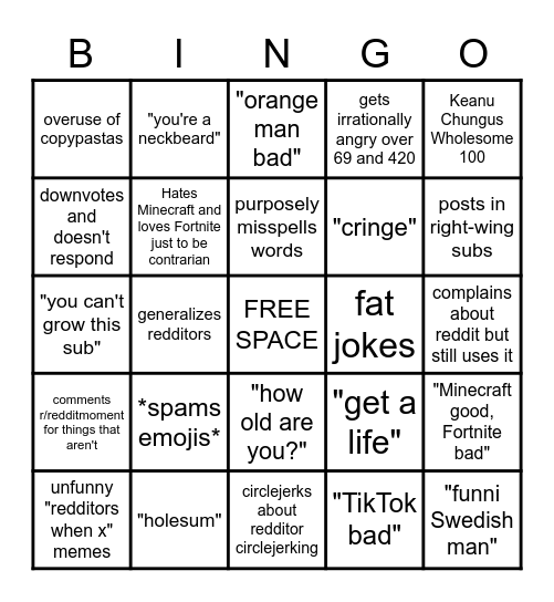 RM-tard Bingo Card