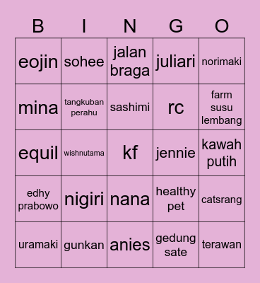 lulu Bingo Card