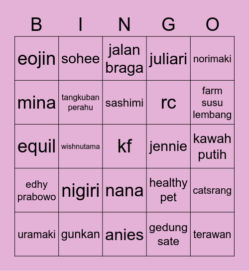 lulu Bingo Card