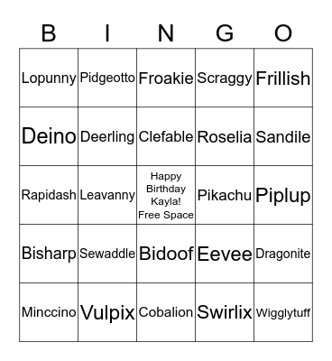 Pokemon Bingo Card