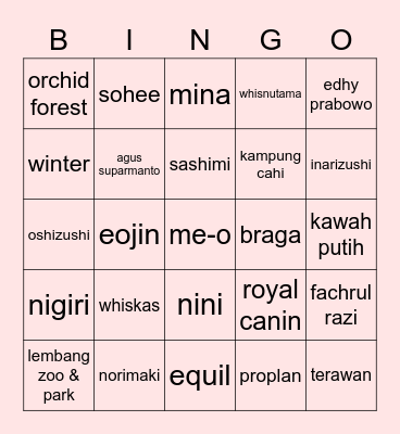 winter Bingo Card