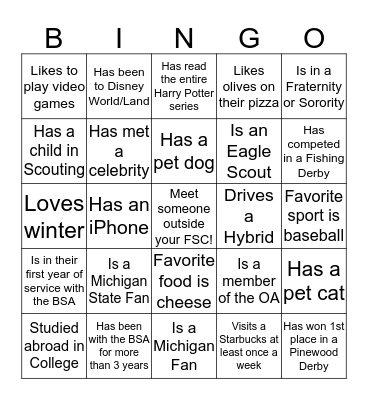 Nice to meet you! Bingo Card