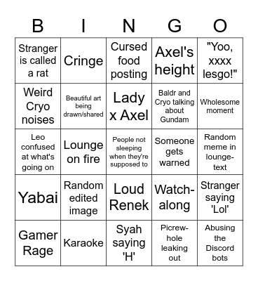 Holofried Bingo Card Bingo Card