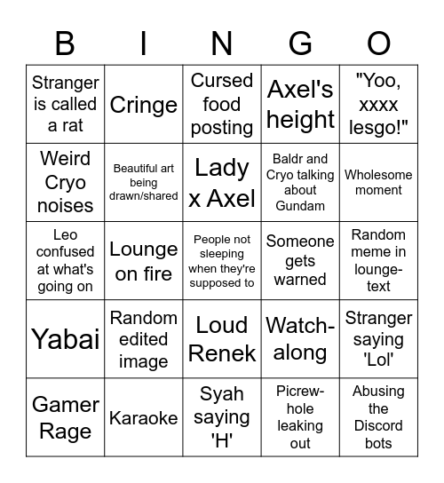 Holofried Bingo Card Bingo Card