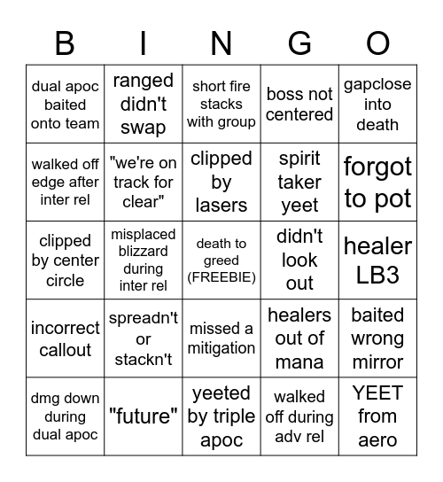 E12S P2 Bingo Card