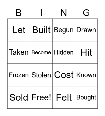 Past participle verbs Bingo Card
