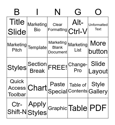 Marketing Template Training Bingo Card