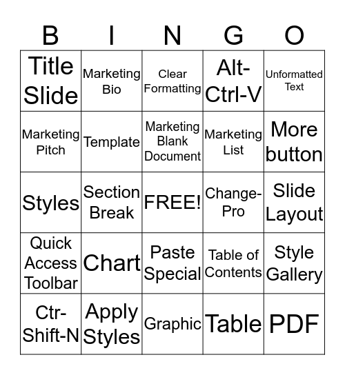 Marketing Template Training Bingo Card