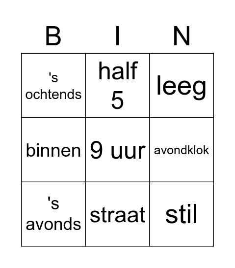 avondklok Bingo Card