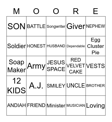 Happy 25th Birthday A.J. Bingo Card