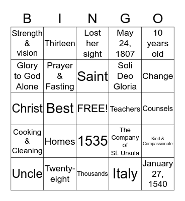 ST. ANGELA MERICI Bingo Card