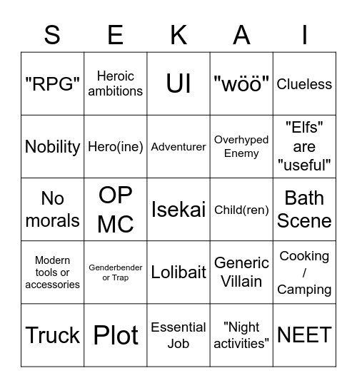 isekai manga bingo Card