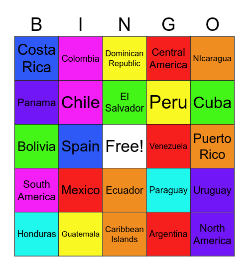 Spanish Speaking Countries Bingo Card